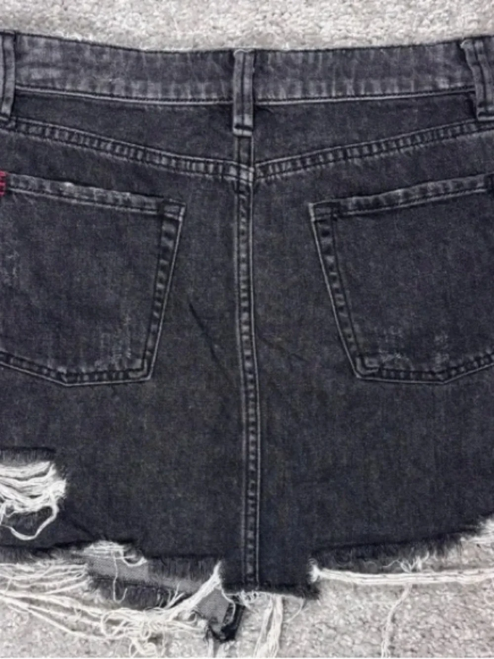 Frayed Hem Black Denim Mini Skirt